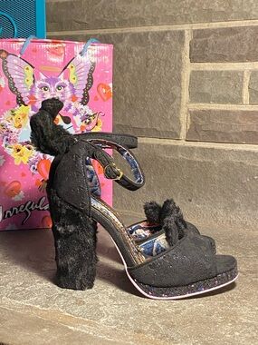 Irregular Choice Kitty Paws platform peep toe pumps,black sparkle,cat ears/tail